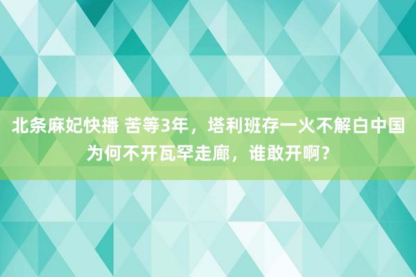 北条麻妃快播 苦等3年，塔利班存一火不解白中国为何不开瓦罕走廊，谁敢开啊？