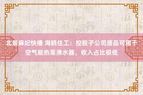 北条麻妃快播 海鸥住工：控股子公司居品可用于空气能热泵沸水器，收入占比极低